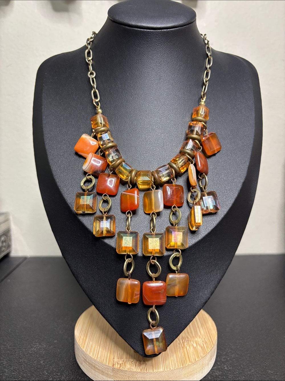 Statement Amber Glass and Resin Bib Necklace - Women Jewelry